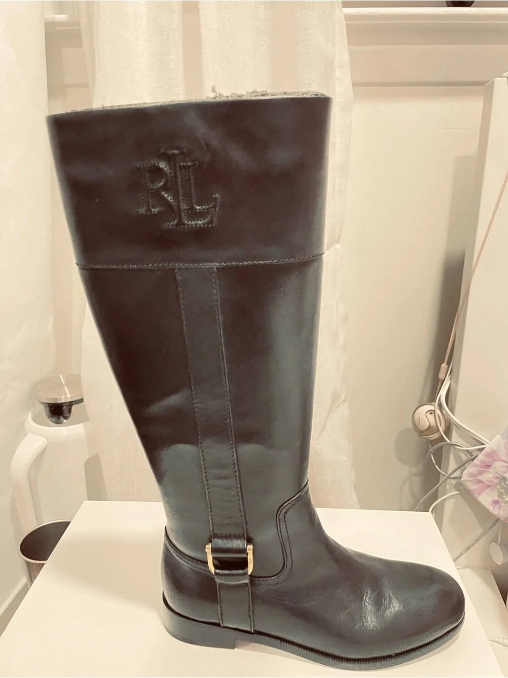 Polo by Ralph Lauren Black Leather Over-The-Knee Riding Boots